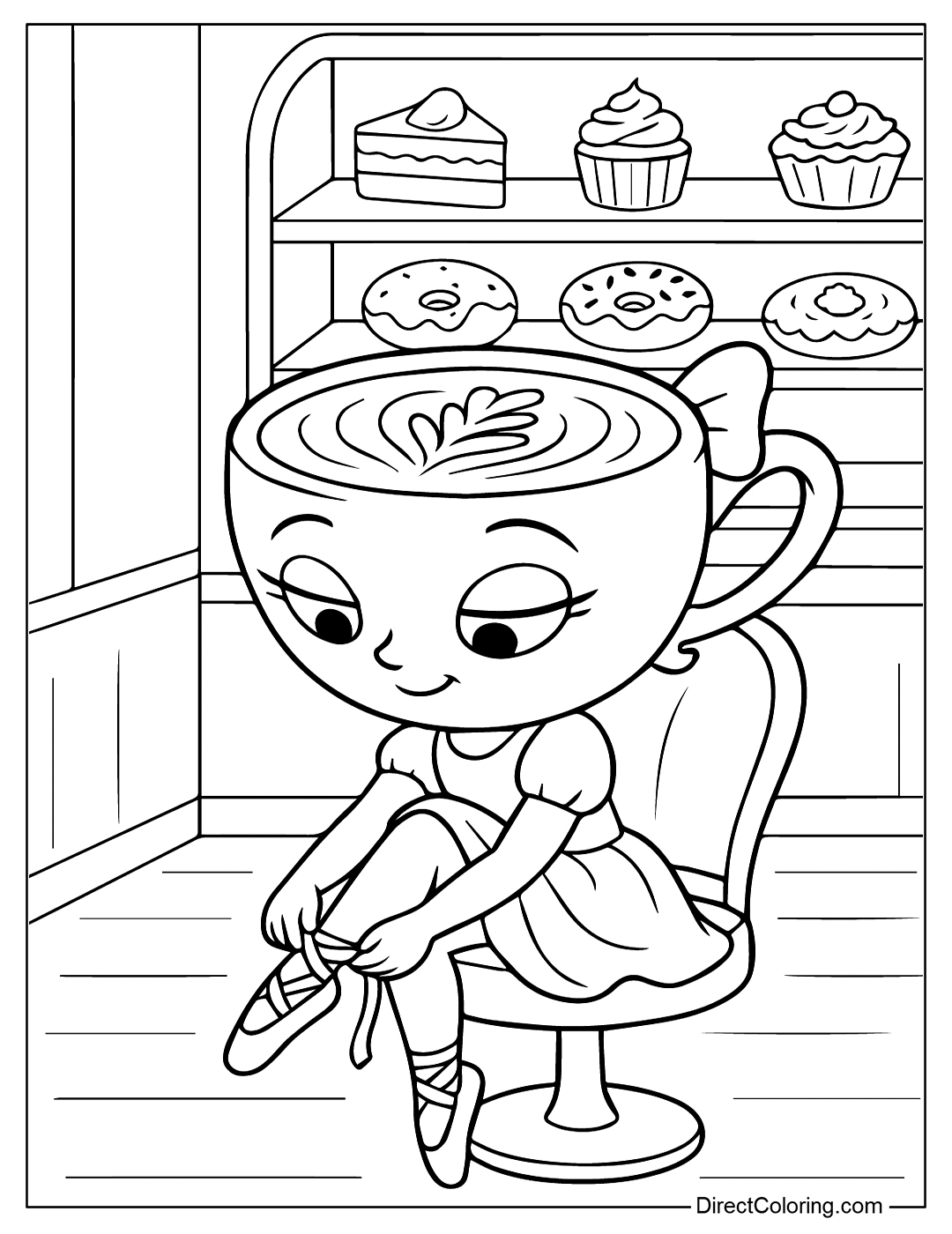 Cappuccina Tying Her Ballet Shoes Coloring Page